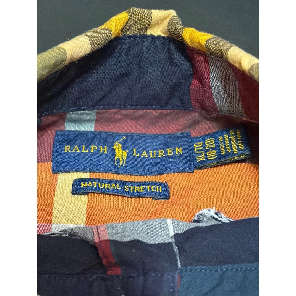 Polo Ralph Lauren Boys XL (18-20) Multi Color Plaid Button Shirt Natural Stretch
